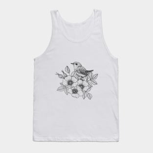 Wren on a dog rose, black and white Tank Top